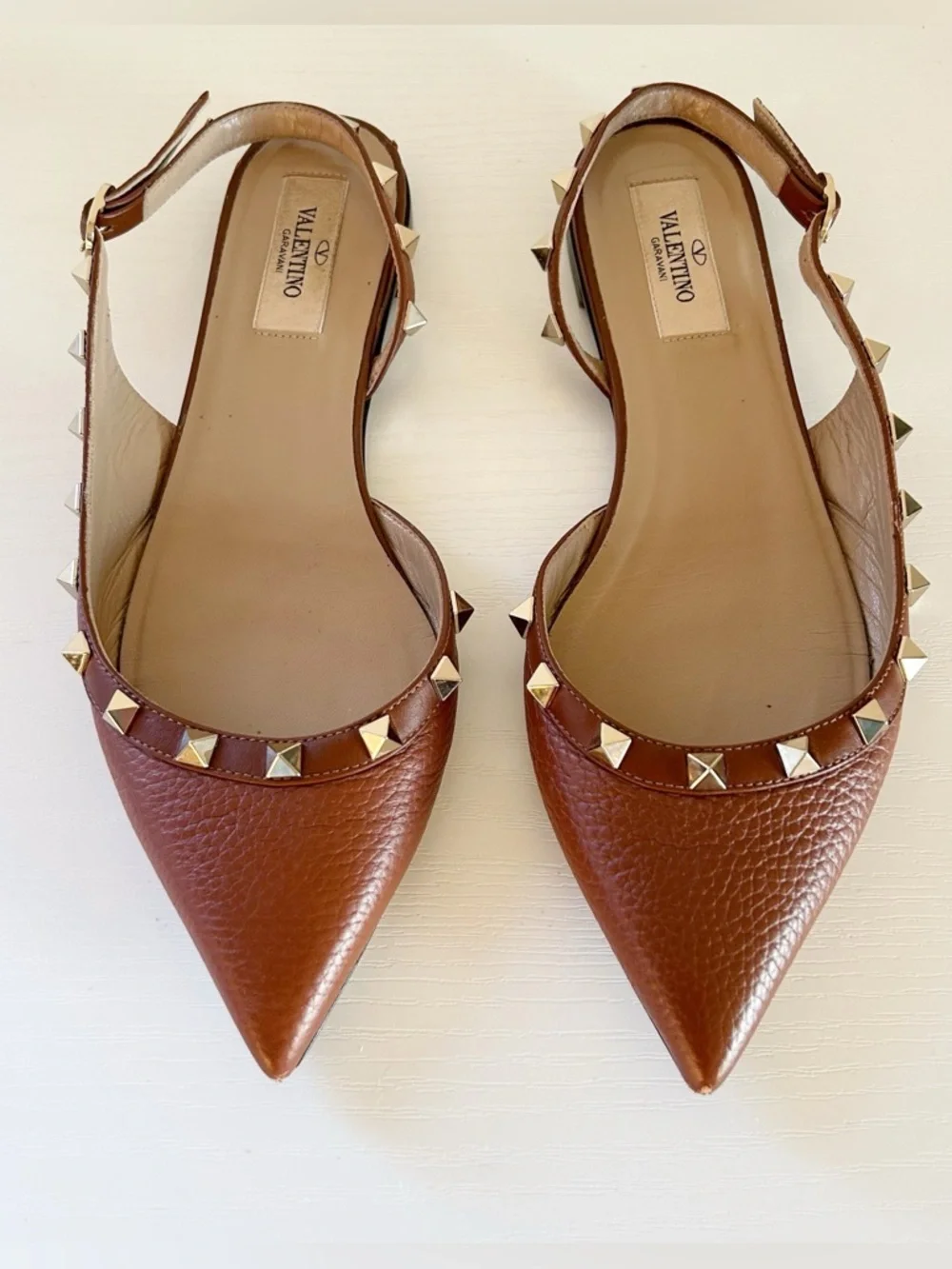 Valentino Garavani Rockstud Brown Slingback Flats Half D’Orsay Pointed Toe EU 37 - Picture 3 of 11